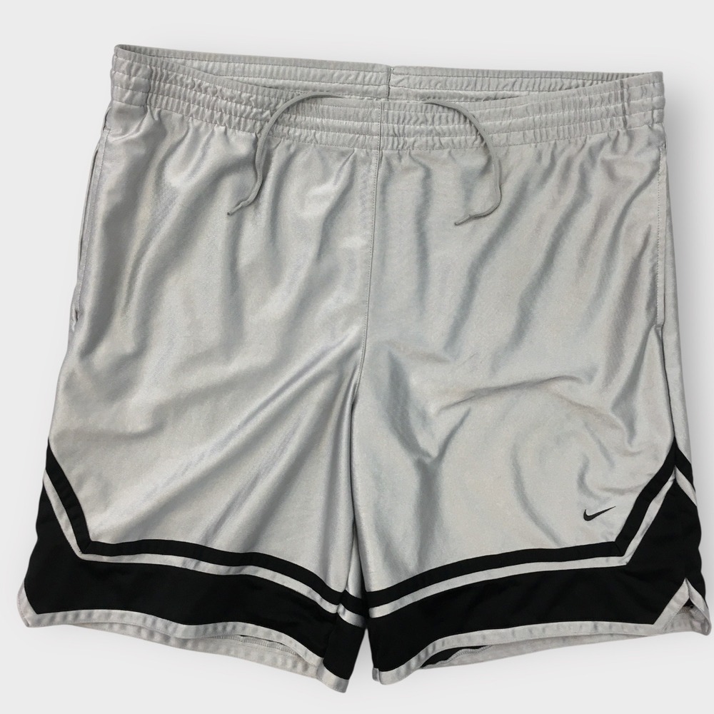 Vintage Nike Mens XL Basketball Shorts Dazzle Shiny Y2K‎ Baggy Silver Black